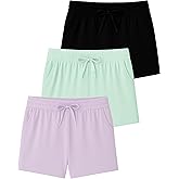 Real Essentials 3 Pack: Girls' Lounge Soft Comfy Shorts with Drawstring - Everyday Shorts for Kids Youth Teens with Pockets