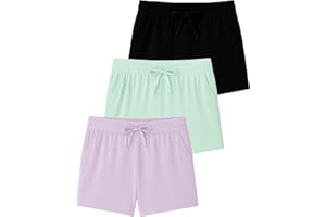 Real Essentials 3 Pack: Girls' Lounge Soft Comfy Shorts with Drawstring - Everyday Shorts for Kids Youth Teens with Pockets