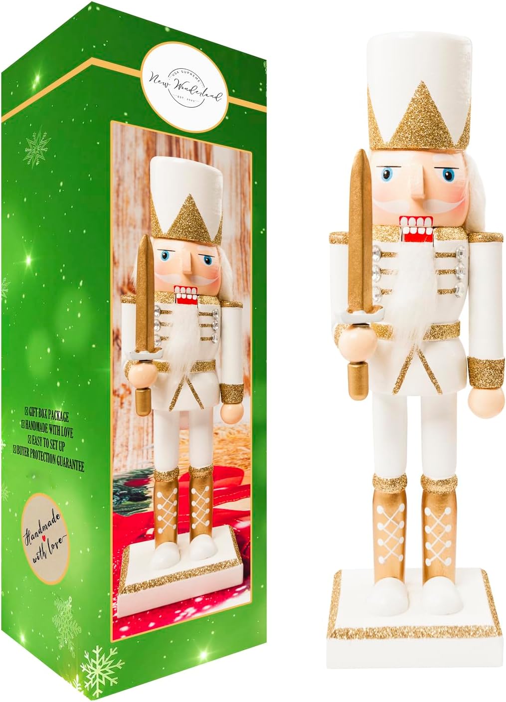 Nutcrackers - USA SUPREME Traditional Christmas Nutcracker Wooden Soldier 10 inches Decorations Gift – Perfect for Christmas Tree, Table Top and Holidays Dinner Table Décor (Gold_02)