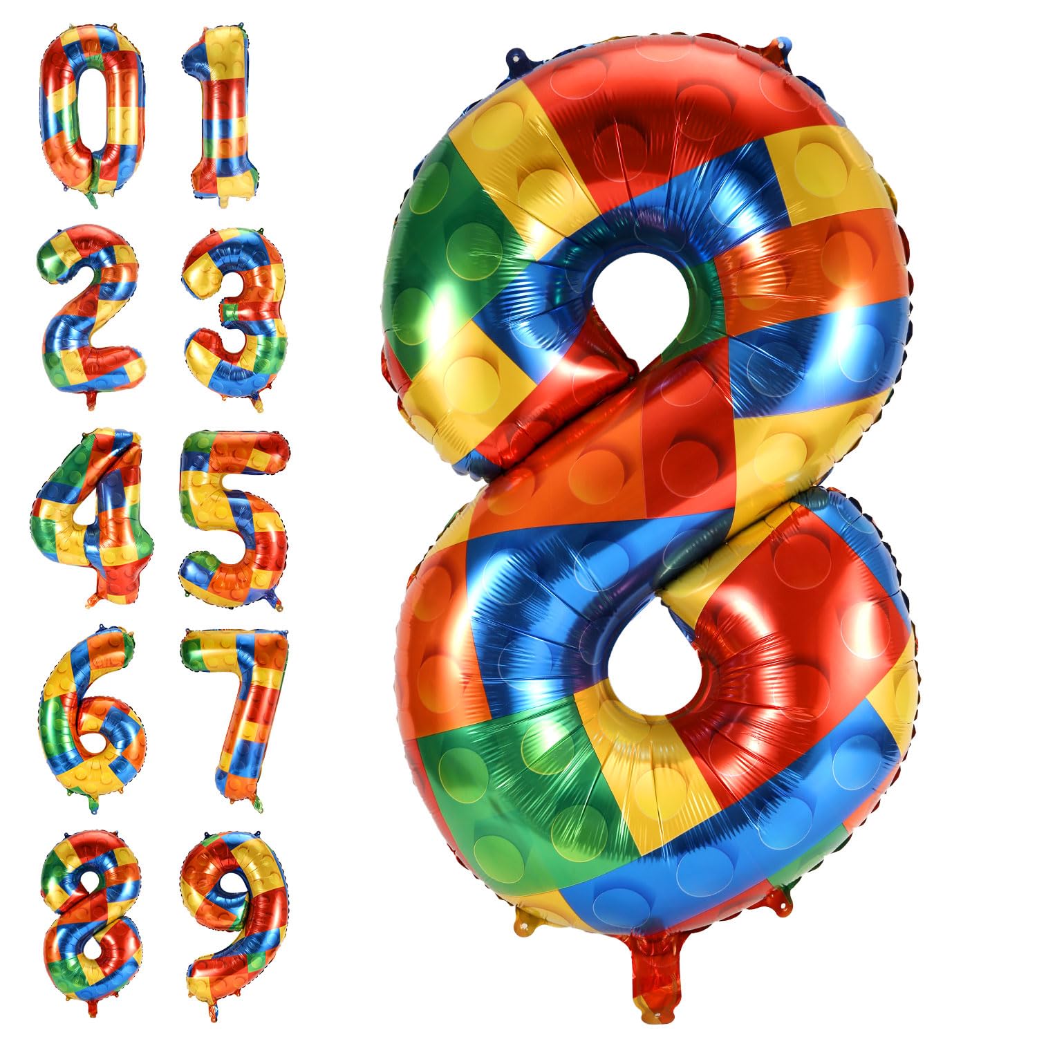Photo 1 of Building Block Balloon Numbers, 32 Inch Large Big Helium Foil Mylar Balloon for Children's Holiday Party Themed Parties Boys Girls Birthday Party Decorations (8)