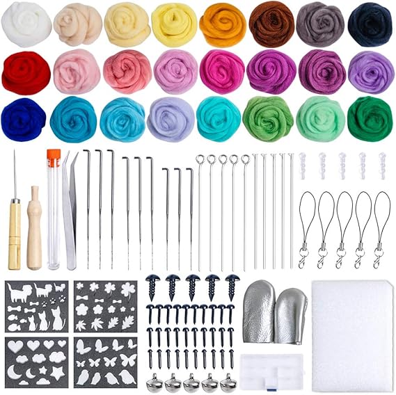 Needle Felting Kit, Wool Roving 24 Colors Set, Needle Felting Supplies