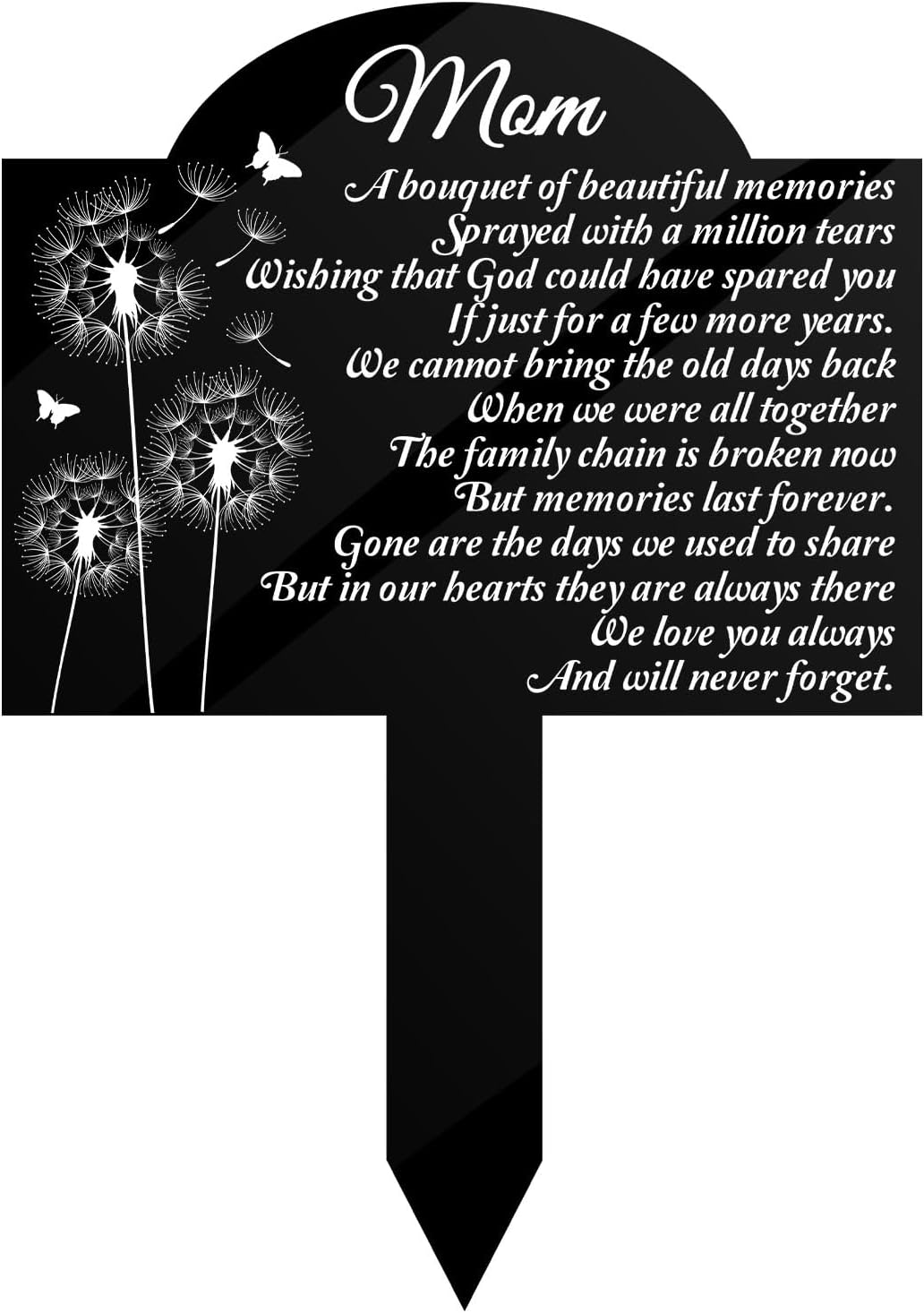 Decorative Garden Stakes - Grave Markers for Cemetery Memorial Stakes for Outdoors Yard Cemetery Decorations for Grave Memorial Plaques for Loved Ones Garden Decor Mom We Love and Miss You Sign Dandelions