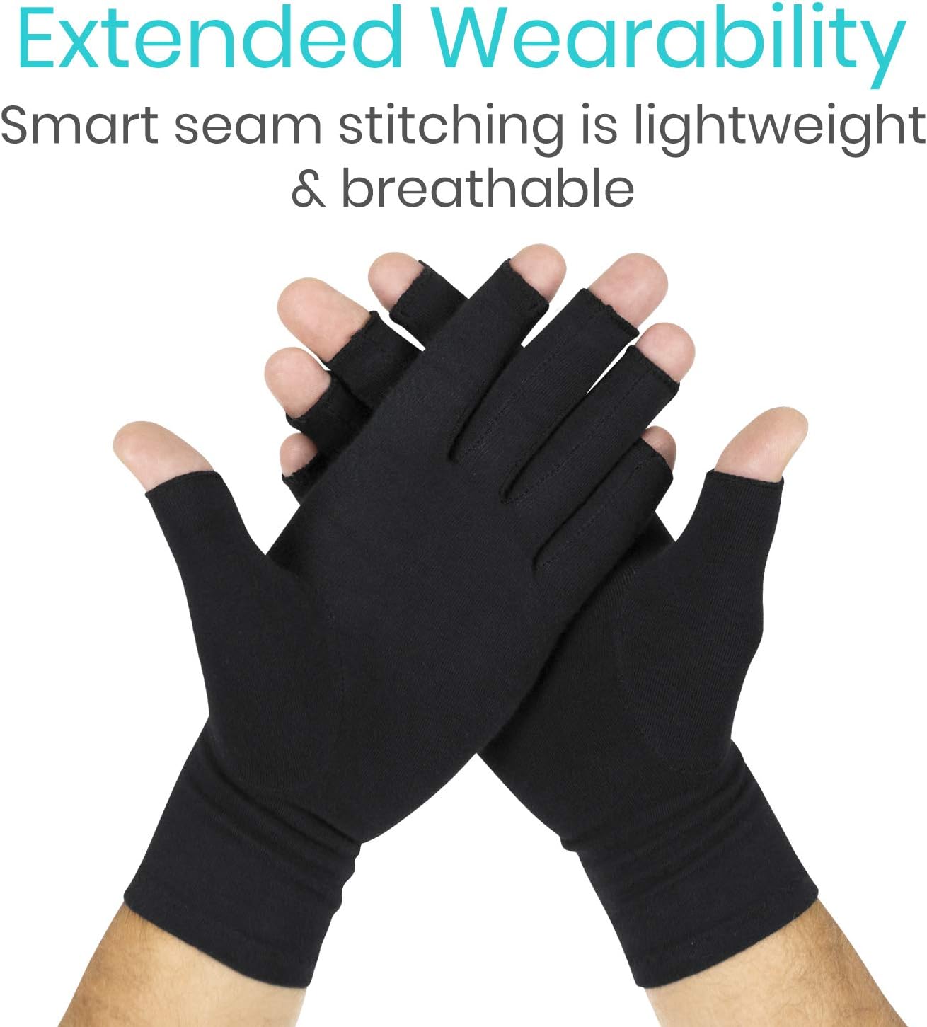 Vive Rheumatoid Arthritis Gloves - Men and Women Fingerless Compression Wrap for Hand Pain and Osteoarthritis - Black Hand Wrap for Arthritic Joint Symptom Relief - Open Finger Fit: Industrial & Scientific