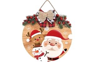 CHIJIRE Merry Christmas Decorations Wreath, Merry Christmas Sign Front for Door Decoration, Rustic Wooden Holiday Decor for Front Door Porch Window Wall Farmhouse Indoor Outdoor Decorations