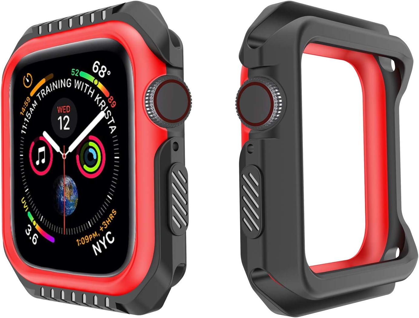 Kamon Watch Case Designed for Apple Watch Series 6, 5, 4, 3, 2, 1, Shatter-Resistant Bumper case for Apple Watch 38mm 40mm 42mm 44mm (Black Red, 42mm)