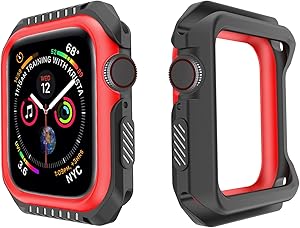 Kamon Watch Case Designed for Apple Watch Series 6, 5, 4, 3, 2, 1, Shatter-Resistant Bumper case for Apple Watch 38mm 40mm 42mm 44mm (Black Red, 42mm)