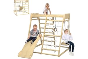 QIFEILA Wooden Jungle Gym, Indoor Playground Climbing Toys for Toddlers, Toddler Climbing Toys Indoor, Stall Bars for Exercise for All Family All Ages Training Stretching