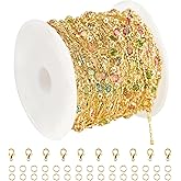 YOUBEIYEE 16.4 Feet Colorful Crystal Chain for Jewelry Making 18K Gold Plated Brass Jewelry Chains Bulk Light Gold Bar Chain Link Necklace Bracelet DIY for Women