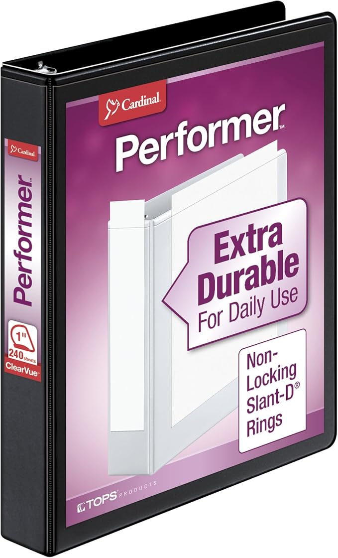 Cardinal Performer 3Ring Binder, 1", NonLocking SlantD