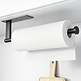 Paper Towel Holder Under Cabinet - Stainless Steel Paper Towel Holder Wall Mount, Self-Adhesive or Drilling, Matte Black Towel Rack for Kitchen Organization and Storage, Kitchen Paper Roll Holder