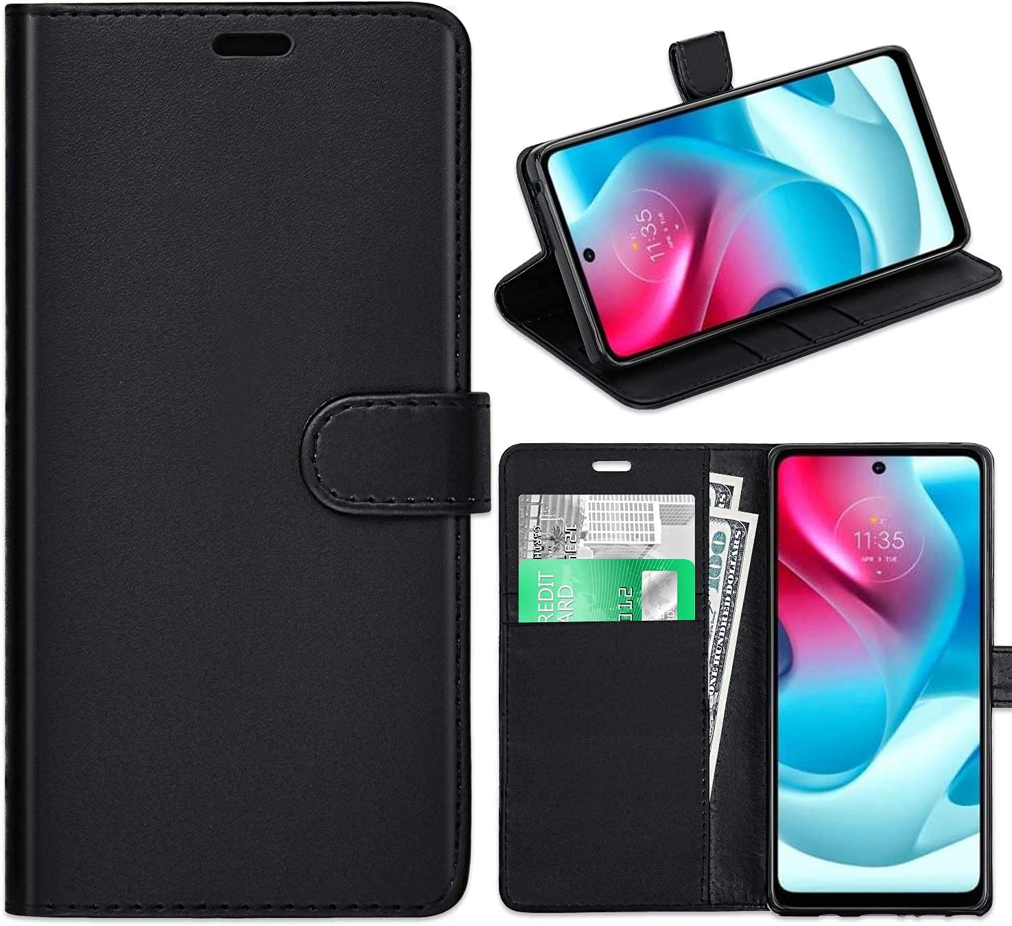 KP TECHNOLOGY Moto G60S Case, Moto G60S Leather Case, Moto G60S Book Flip Leather Wallet Cover with Card Slots for Motorola Moto G60S [Compatible With Moto G60S Screen Protector] (BLACK)