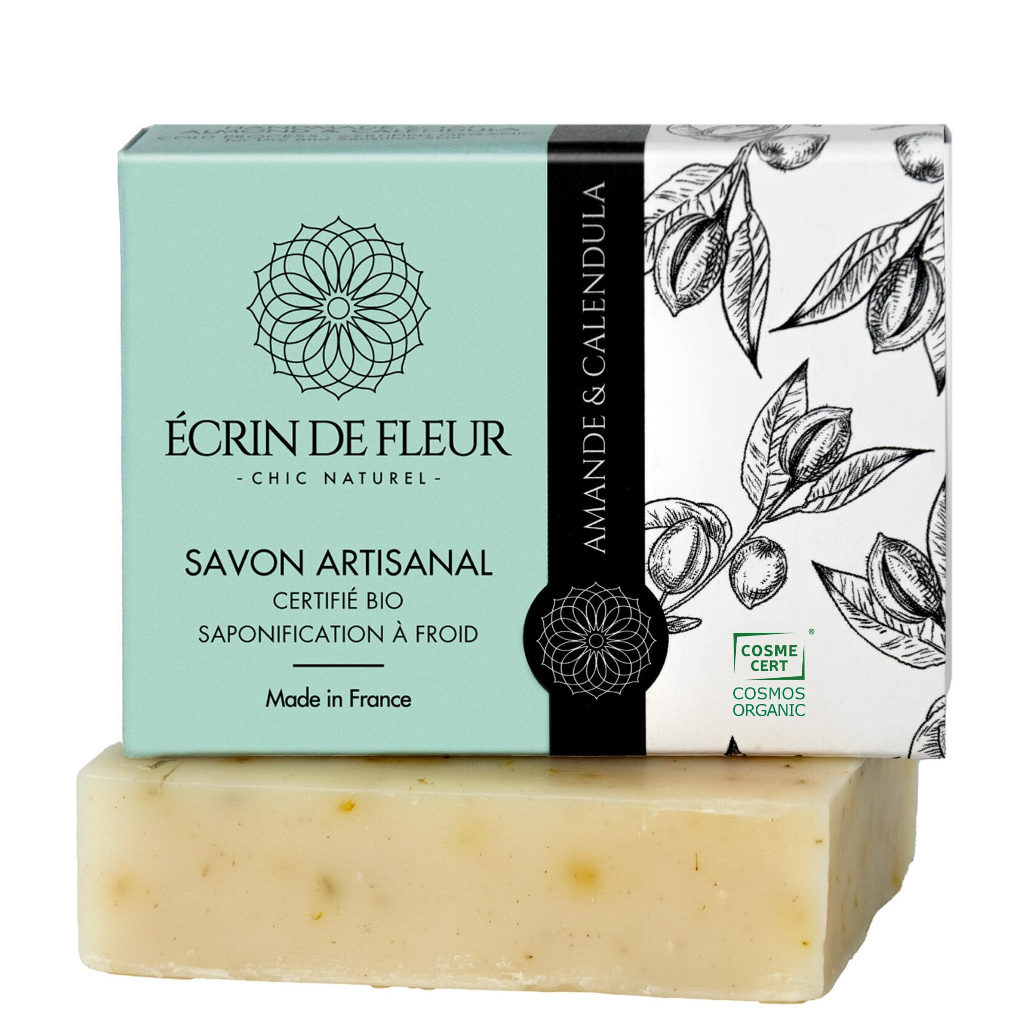 Écrin de Fleur – Organic Soap for Sensitive Skin, Almond & Calendula, COSMOS Certified, Handmade in France, 90g