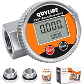QUYLIRE Waterproof 1" Fuel Flow Meter, 3/4" Adapters, Water/Diesel/Gasoline | &plusmn;1% Accuracy, 360&deg; Rotatable Screen, 2-26 GPM, NPT Female Thread, Supports Gallon, Liter, GPM, LPM, m&sup3;, QTS, PTS