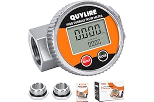 QUYLIRE Waterproof 1 Inch Fuel Flow Meter with 3/4" NPT Adapter, 8-98 LPM Digital Inline Flowmeter for Hot/Cold Water, Diesel