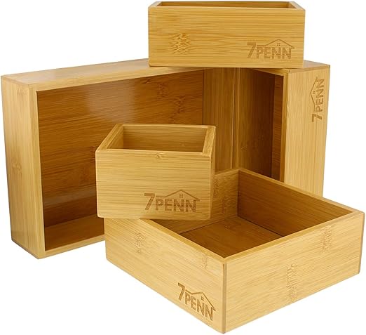 Amazon Com 7penn 5 Piece Bamboo Drawer Organizer Boxes Junk
