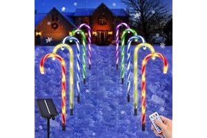 EPESL Solar Christmas Lights Outdoor - 10 Sets 21in Candy Cane 60 LEDs with Remote Control USB Rechargeable Solar Panel, Lighted Xmas Waterproof Path Landscape Lights, Outside Indoor Decorations - Colorful