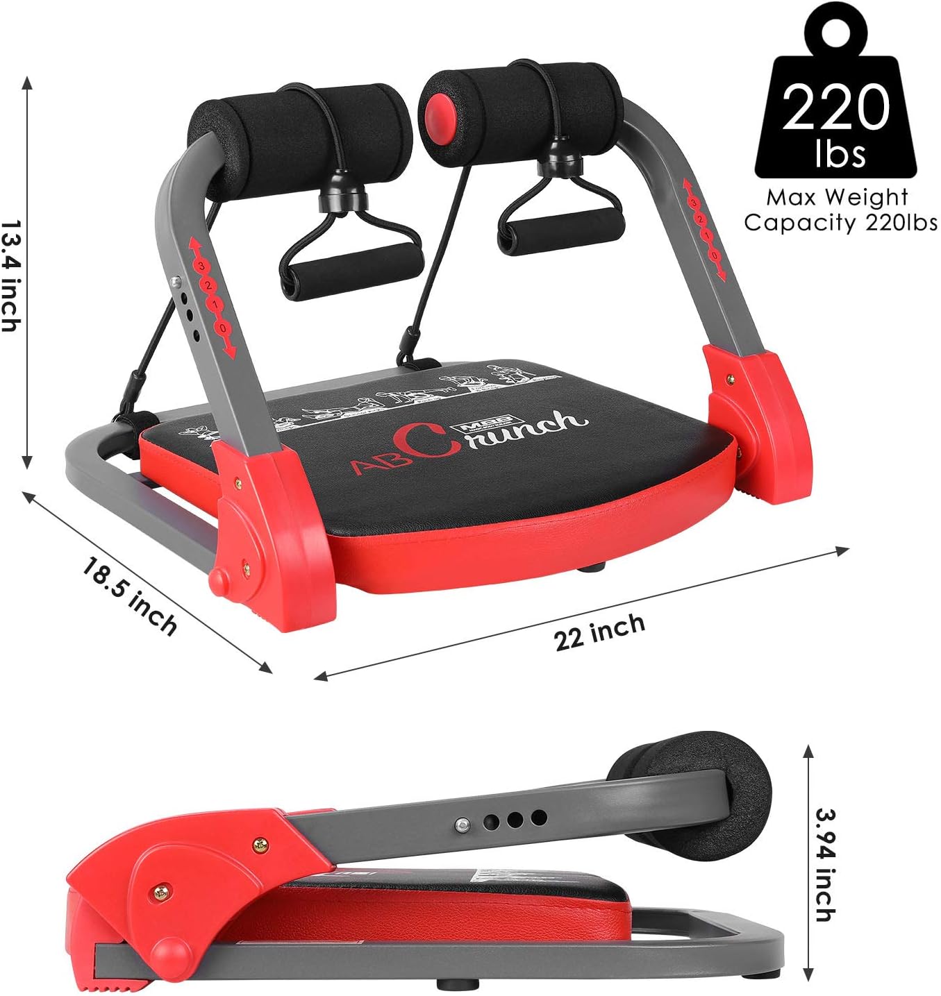 femor Core & Abs Exercise Trainer, Total Body Muscle Building Crunch Training Machine, Home Gym Fitness Equipment for Strength Training with Resistance Bands & Workout Guide : Sports & Outdoors