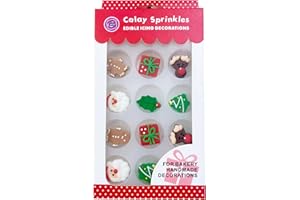 Sentovac 12 Pcs Christmas Icing Decoration Santa Claus Christmas Tree Christmas Leaf Gingerbread Man Deer head Gifts Mix Candy Dessert Edible For Cookie Cake Cupcake Topper Icing Decoration Supplies