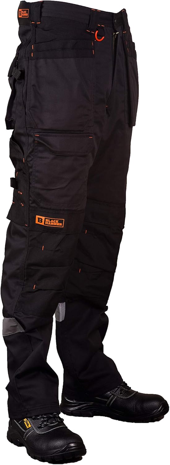 Black Hammer Mens Work Trousers Multi Pockets Cargo Heavy Duty Triple