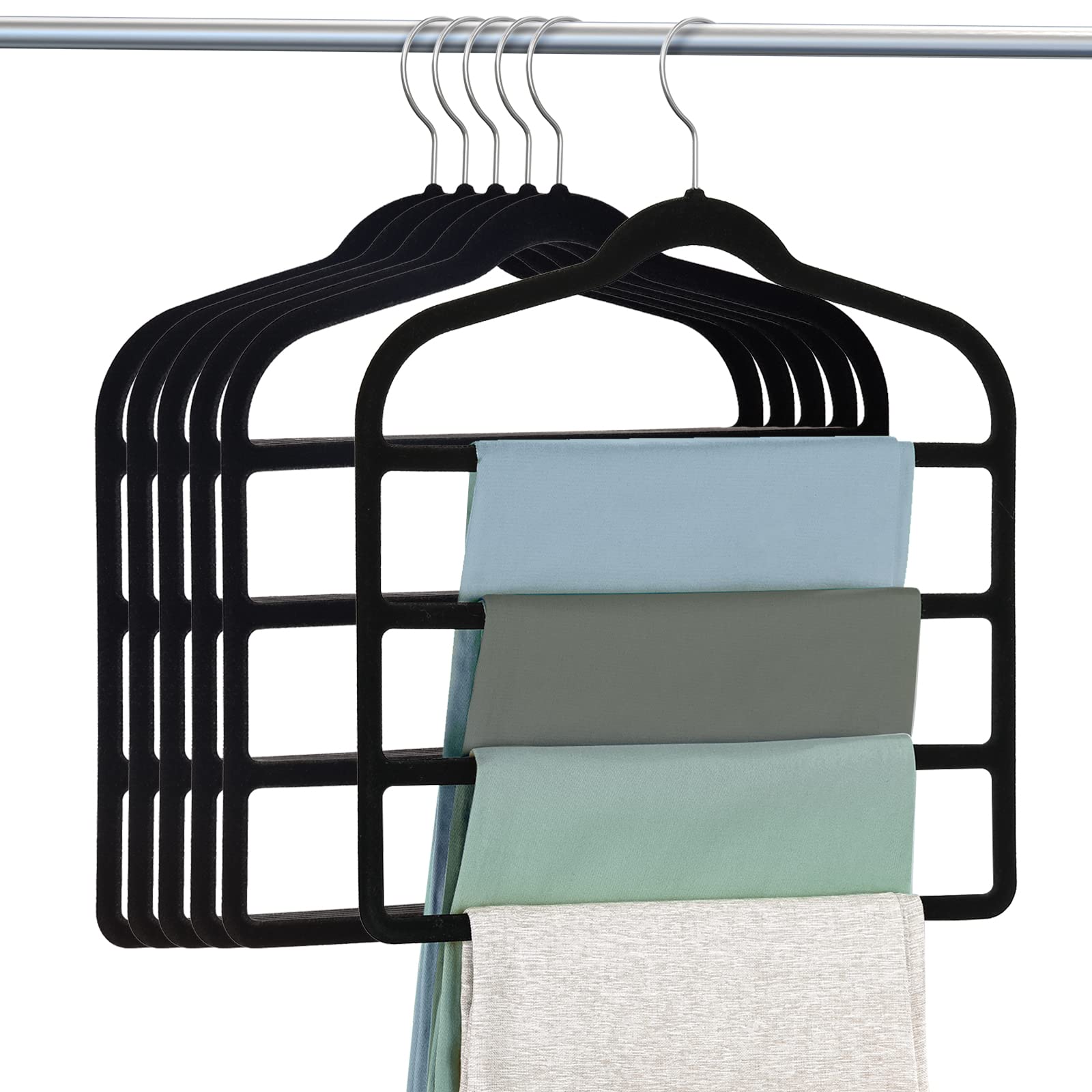Photo 1 of Velvet Hangers Space Saving Non Slip Pant Velvet Hangers, DUDUCOFU 6 Pack Black Multi Layer Clothes Hangers Closet Organizer for Pants Trousers Scarf