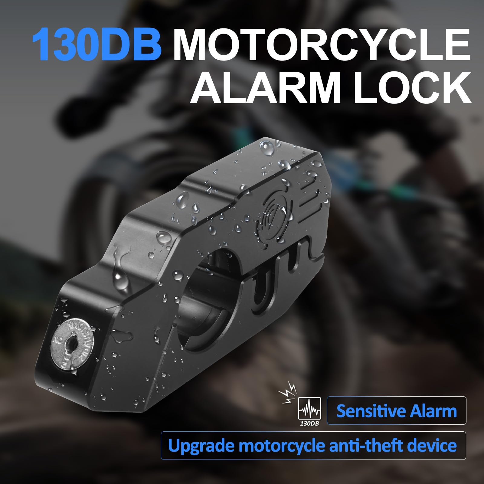 Motorcycle Locks Anti Theft, Motorcycle Grip Lock 130DB Alarm Heavy Duty Throttle Lock, Waterproof Brake Alarm for Moped, Bike, Scooter, ATV (Black)