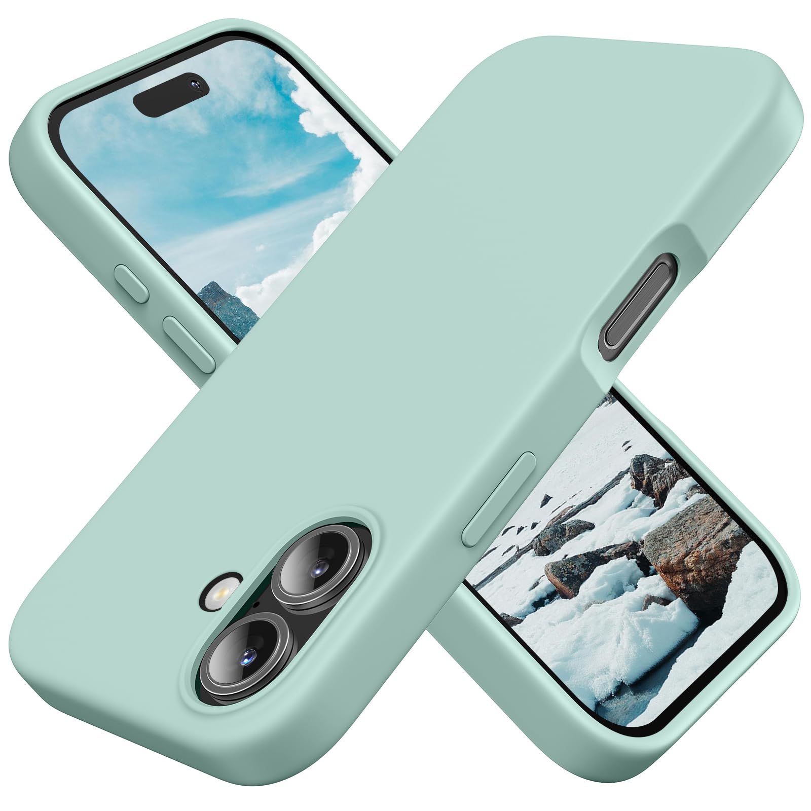 TAXXOE Silicone Case Compatible with iPhone 16 Case Soft Ultra Slim Protective Shockproof Liquid Silicone Phone Case,Anti-Scratch Microfiber Lining, 6.1" Cyan
