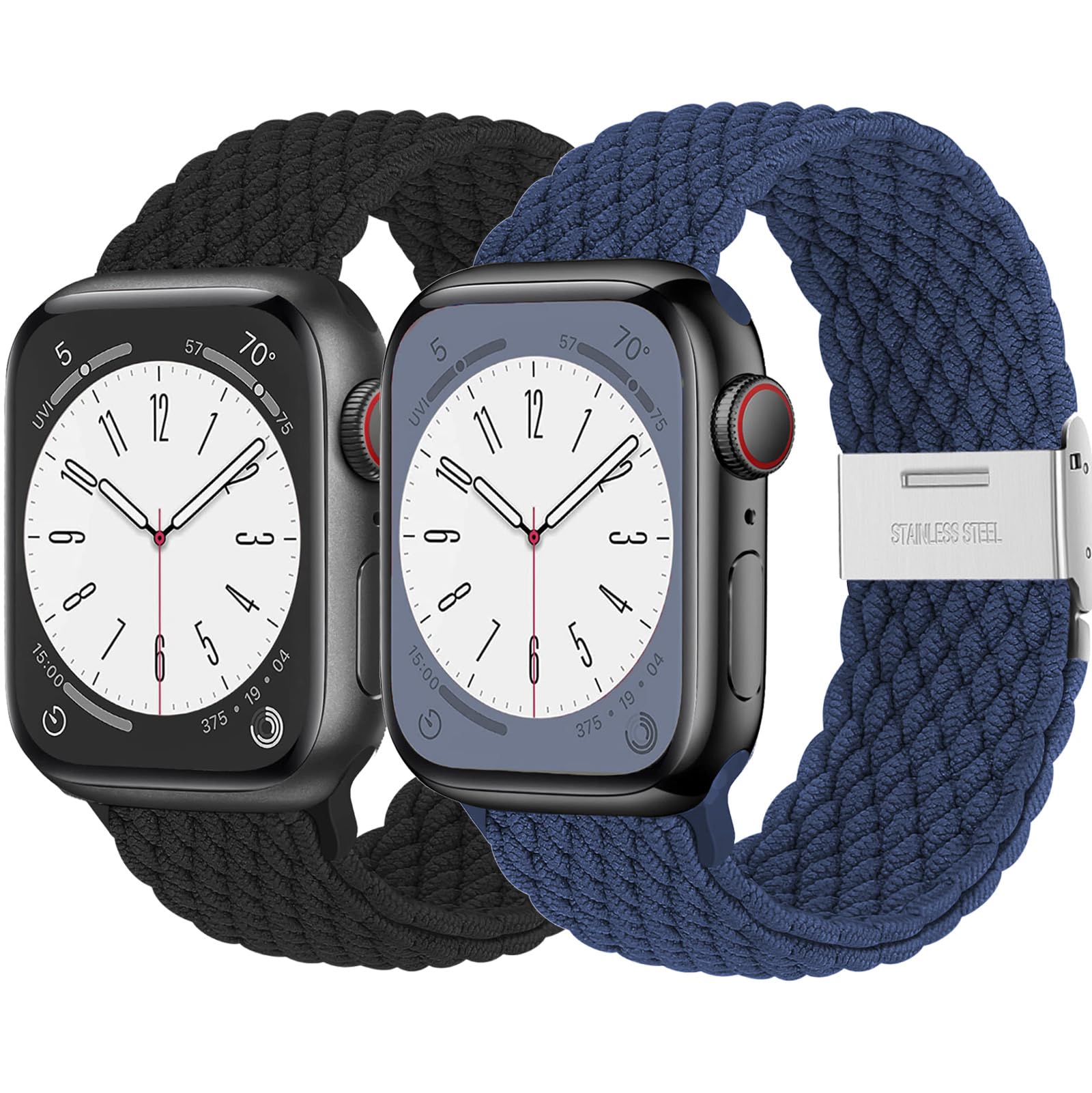 2Pcs Stretchy Braided Strap For Apple Watch Straps 40mm 44mm 41mm 45mm 49mm 38mm 42mm 46mm Men Women,Sport Elastic Solo Loop Bracelet Band for iWatch Series 10 9 8 7 6 5 4 3 2 1 Se Ultra