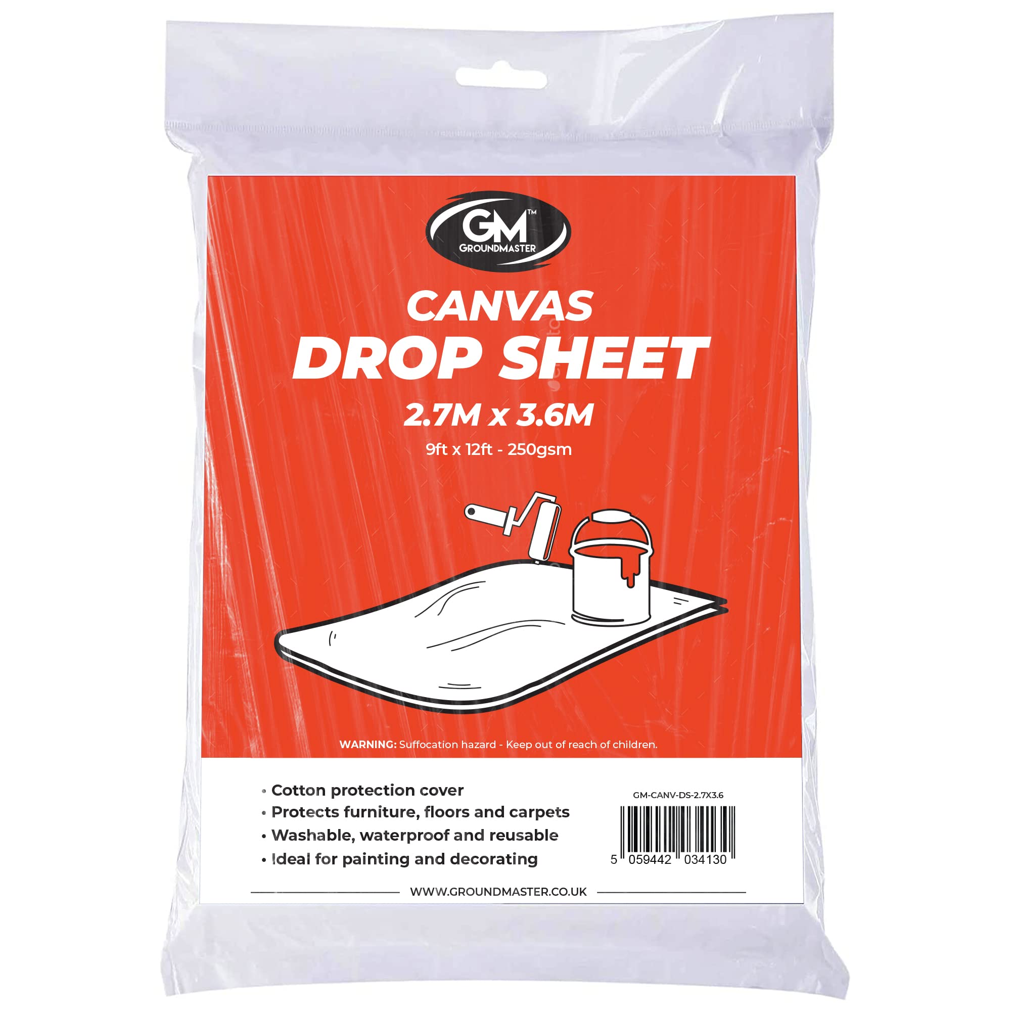 Heavy Duty Canvas Drop Dust Sheet | Protective Cover Cloth for DIY Painting Decorating (9ft x 12ft)