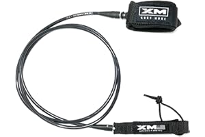 XM SURF MORE Regular Premium Surfboard Leash, 5/6/7/8/9/12ft Length, Cord (.270 in.) Unbreakable Swivels, Detachable Railsaver, Made in USA [3 Yr Warranty]