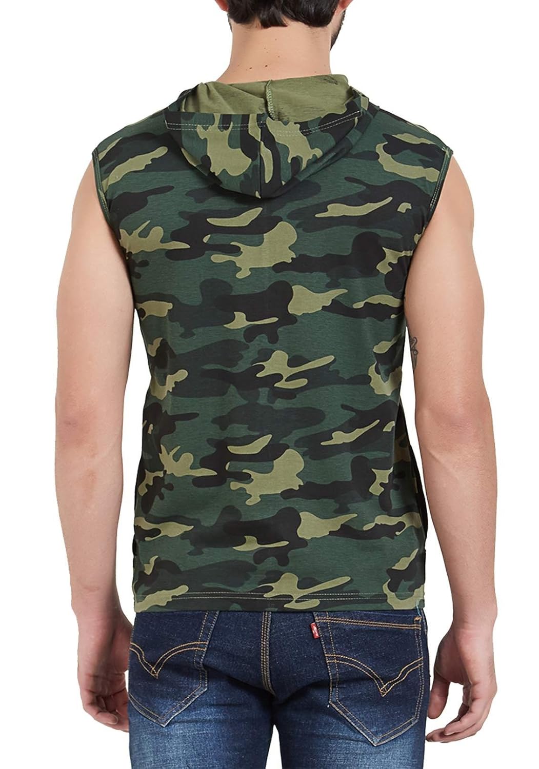 wyo men's camouflage hooded cotton zipper jacket vest sleeveless t-shirt