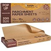 Katbite Parchment Paper Sheets Pop-Up 200 PCS, 12x16 Inches Precut Unbleached Baking Parchment, Extra Strong, Non-stick, Non-toxic, Heavy Duty Flat Baking Paper for Oven, Cooking, Grilling, Air Fryer