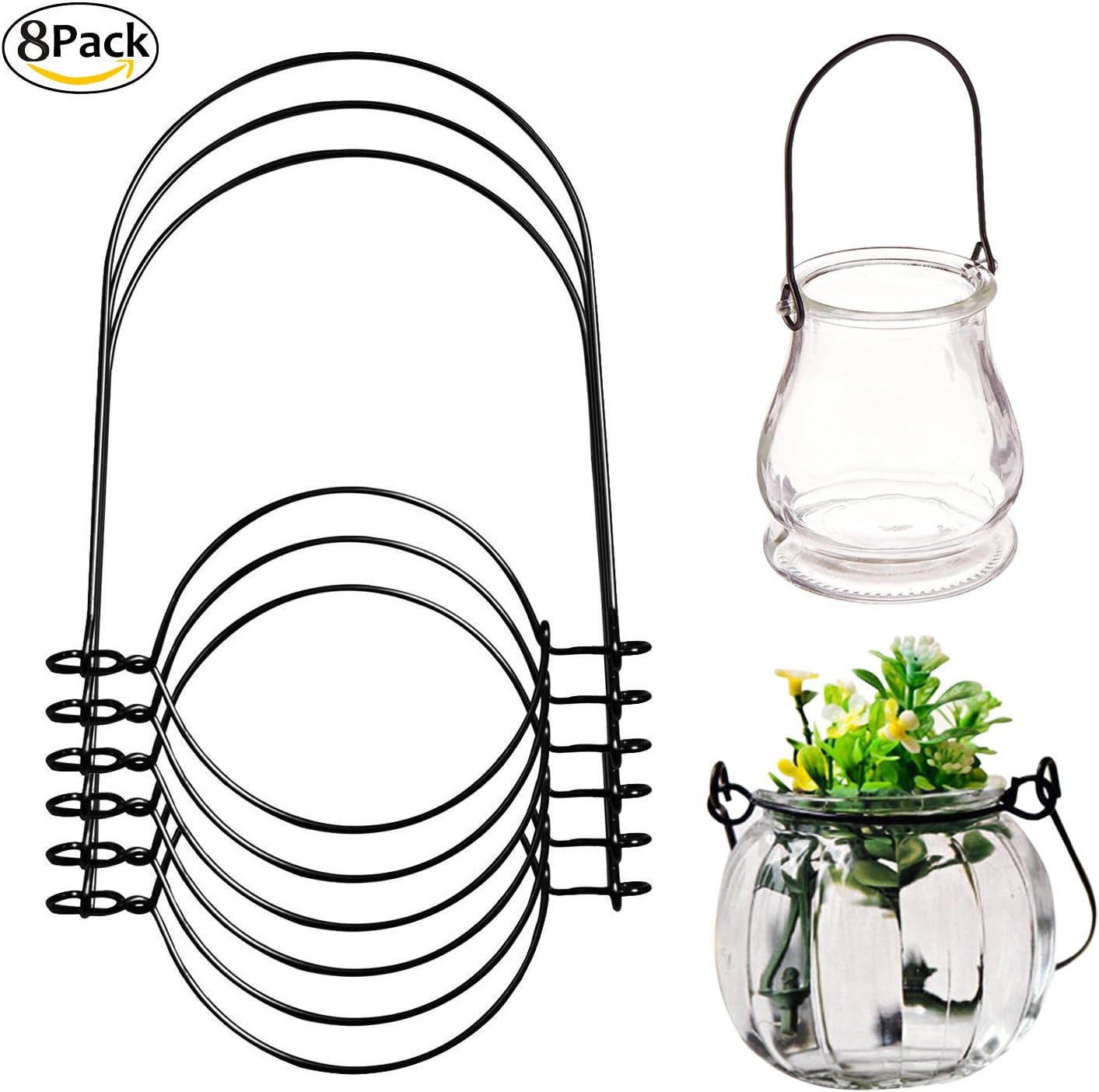 Eworld - 8 Pack Mason Ball Jar Wire Handles - for Air Plant Candle Gardens Rustic Bell Shaped Clear Glass Ball Canning Jars Votive Hanging Jars