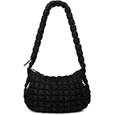 LORADI Long Shoulder Strap Puffer Bag, Adjustable Strap Crossbody Bubble Hobo Bags for Women (Black)