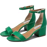 Steve Madden® Irenee Heeled Sandals for Women – Leather Suede Upper – Leather Lining – Man-Made Outsole Green 6 M