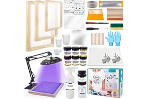 Ecoofor Screen Printing Kit 63pcs All-in-One Set with 50W UV Exposure Lamp, 3 Size Wood Screen Printing Frames, 6 Colors Screen Printing Ink, 15 A4 Inkjet Transparency Films & Emulsion Stripper