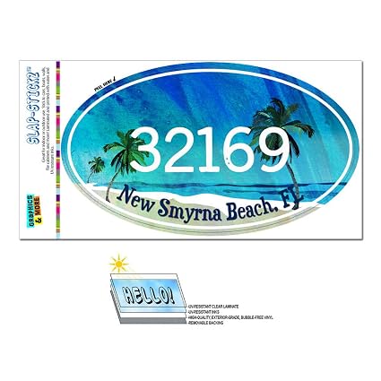 Zip Code 32169 New Smyrna Beach Fl Euro Oval Window Bumper Laminated Sticker Tropical Beach