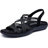 Skechers Women's Reggae Slim Simply Stretch Sandal | Skechers Memory Foam Footbed, Stretch Fit, Machine Washable, Vegan, Strappy Gore Slingback Sandal