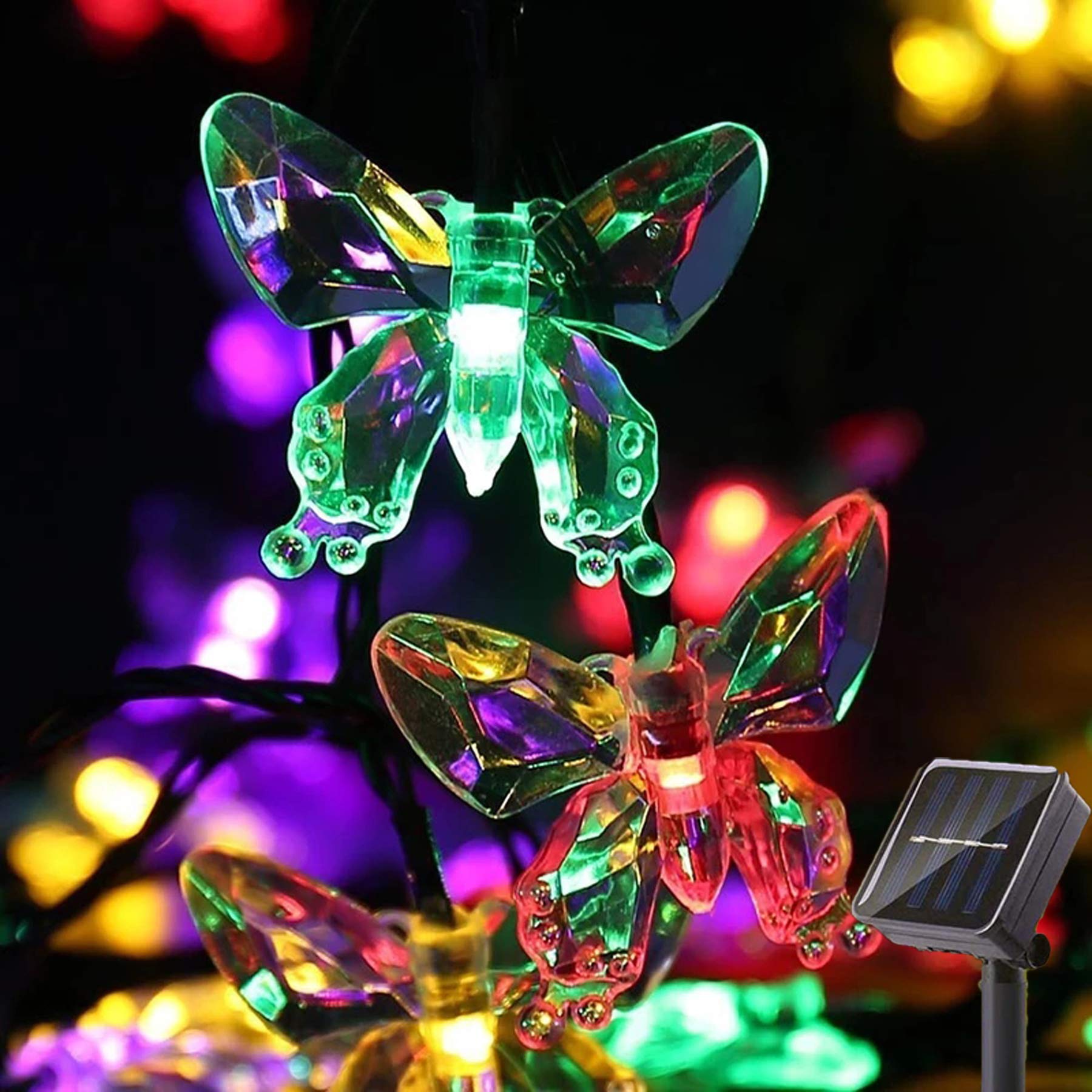 SNOMYRS Solar String Lights Outdoor 21 Ft 30 LED Solar Butterfly Lights with 8 Lighting Modes,for Garden Yard Lawn Party Decor (Multicolor)