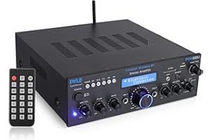 Pyle Wireless Bluetooth Power Amplifier System- 200W Dual Channel Sound Audio Stereo Receiver w/USB, SD, AUX, MIC w/Echo, Radio, LCD - Home Theater Entertainment via RCA, Studio Use, Black - PDA6BU.6