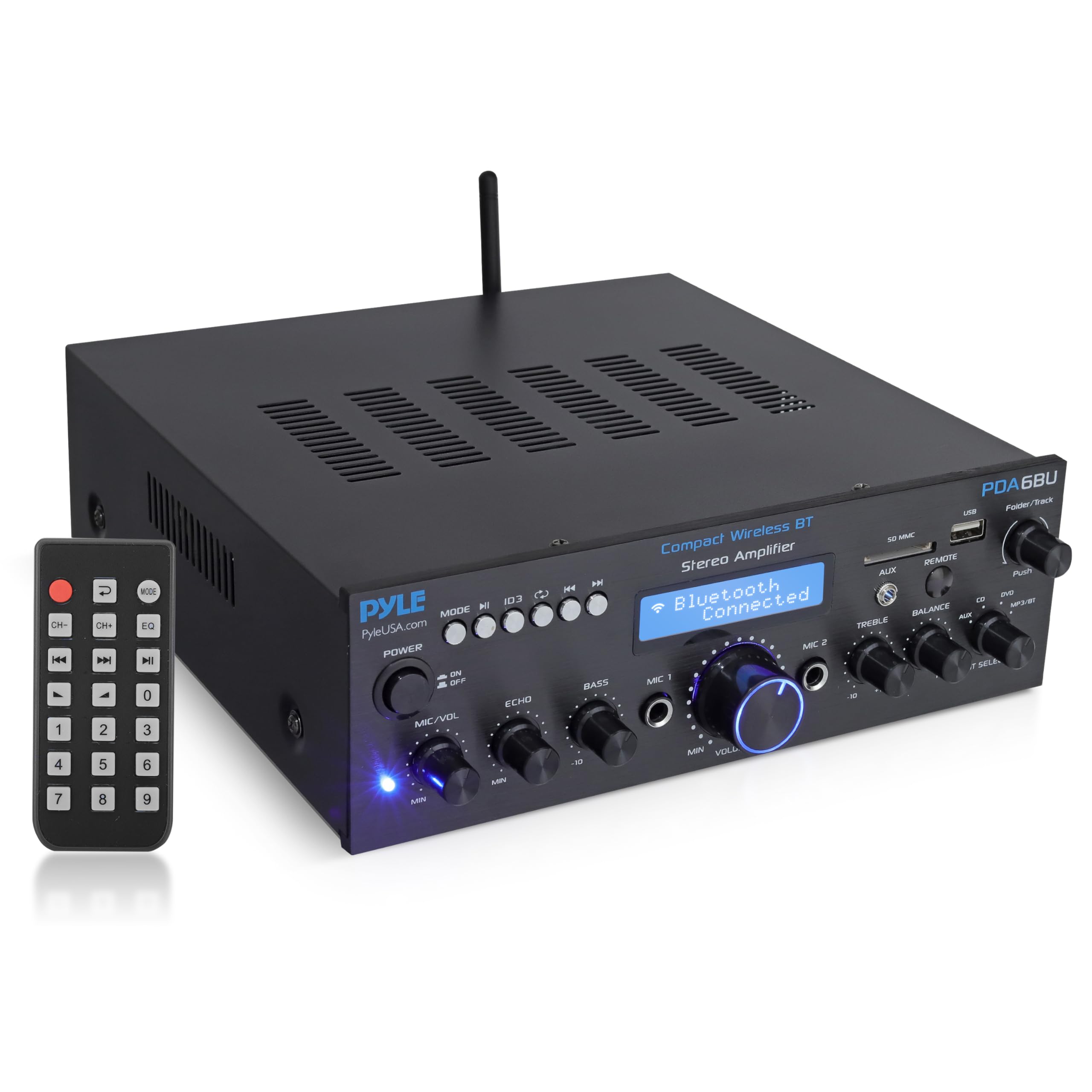 Photo 1 of Pyle Wireless Bluetooth Power Amplifier System- 200W Dual Channel Sound Audio Stereo Receiver w/USB, SD, AUX, MIC w/Echo, Radio, LCD - Home Theater Entertainment via RCA, Studio Use, Black - PDA6BU.6
