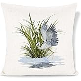 Decgarsun Decorative Throw Pillow Covers 18x18 Inch Cotton and Linen Watercolor Animal Heron Pillowcases Cushion Covers for Sofa Couch Living Room Porch Patio