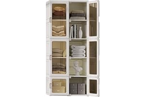 ANTBOX Portable Wardrobe Closet Storage Organizer for Clothes,Transparent Door Panels,Suitable for Living Room, Bedroom,Plastic Wardrobe with Magnetic Door and Easy Assembly 10 Cubes
