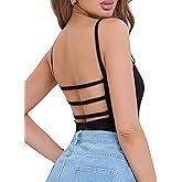 Rooscier Women's Spaghetti Strap Scoop Neck Sleeveless Bodysuit Backless Sexy Tank Tops