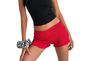 NUFIWI Women Y2k Ruched Hot Shorts Low Waist Ruffle Frill Hem Pleated Summer Beach Vocation Shorts Streetwear