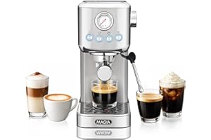Zulay Kitchen Magia Compact Espresso Machine – 20 Bar Coffee Maker with Milk Frother Steam Wand, Latte & Cappuccino Maker, 1350W Fast Heating, 40oz Removable Water Tank, Stainless Steel – Silver