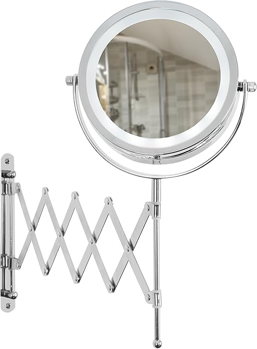 Adjustable And Extendable Round Chrome Battery Operated Magnifying Bathroom Led Illuminated Make Up Cosmetic Shaving Vanity Wall Mounted Mirror Light Amazon Co Uk Lighting