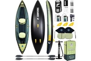 TIDETREK Inflatable Touring Kayak 1-Person & 2-Person with Waterproof Seat & Full Accessory Kit, Lightweight Recreational Kay