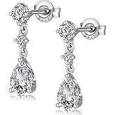 ZDaoBen 925 Sterling Silver Cubic Zirconia Dainty Dangle Drop Stud Earrings for Women