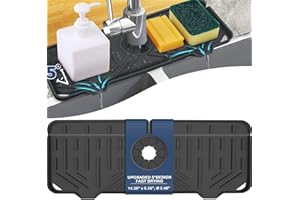 BFONS Silicone Faucet Handle Drip Catcher Tray Mat, Silicone Faucet Mat, Dish Soap Sponge Holder for Kitchen Sink Accessories, Drying Mat for Kitchen Counter & Bathroom Kitchen Sink Splash Guard (Black)