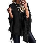 PRETTYGARDEN Women's 2025 Fall Winter Poncho Sweaters Trendy Chunky Knit Fringe Shawls Wraps Pullover Tops Holiday Outfits